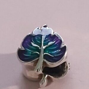 Pandora *Retired* Sterling Silver Leaf Charm w/ Purple & Green Enamel 799542C01